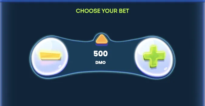Cheesy Road bet size selector showing +/- buttons and 500 DMO wager