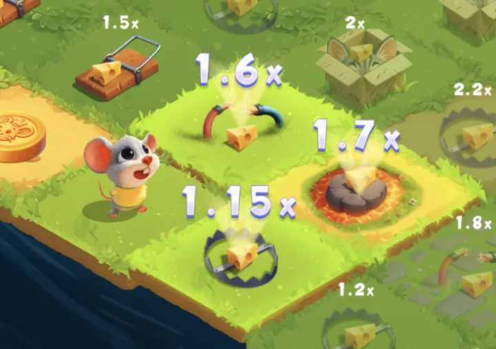 Cheesy Road game board showing advanced level progression with multiple multiplier tiles
