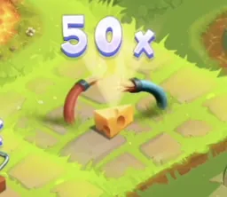 Cheesy Road slingshot trap with cheese on rubber band and 50x multiplier nearby