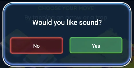 Cheesy Road sound settings popup asking Would you like sound with Yes and No buttons